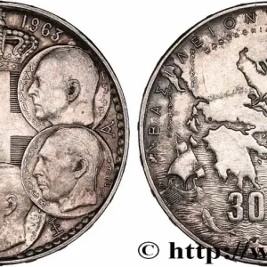 Meilleure Vente GRÈCE 30 Drachmes Centenaire de la dynastie danoise 1963 fwo_764411 Monde