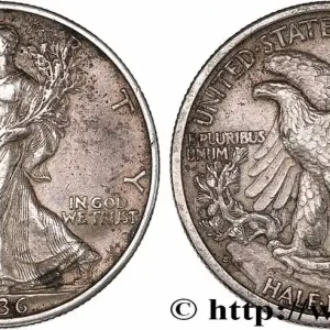 ÉTATS-UNIS D'AMÉRIQUE 1/2 Dollar Walking Liberty 1936 San Francisco - S fwo_764445 Monde Top Qualité
