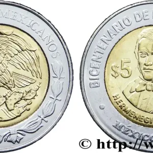 MEXIQUE 5 Pesos Bicentenaire de l’Indépendance : aigle / Hermenegildo Galeana 2008 Mexico fwo_766917 Monde Livraison Mondiale