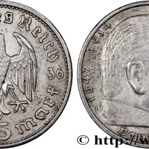 ALLEMAGNE 5 Reichsmark Maréchal Paul von Hindenburg 1936 Berlin fwo_756792 Monde Achetez Aujourd’hui