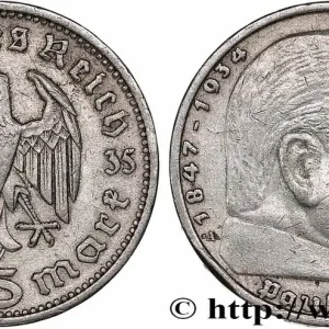 ALLEMAGNE 5 Reichsmark Maréchal Paul von Hindenburg 1935 Berlin fwo_764437 Monde Offre Exclusive