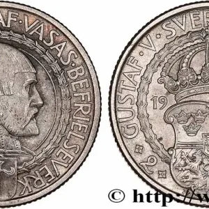 SUÈDE 2 Kronor Gustave Vasa 400e anniversaire de la liberté politique 1921 fwo_764719 Monde Promotion Saisonnière