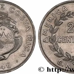 COSTA RICA 25 Centimos emblème, émission du Banco Central de Costa Rica (BCCR) 1948 fwo_764776 Monde Garantie Incluse