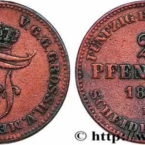 ALLEMAGNE - GRAND DUCHÉ DE MECKLEMBOURG-SCHWERIN 2 Pfenninge Frédéric François II 1872 Dresde fwo_764839 Monde Usine Directe