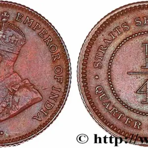 ÉTABLISSEMENTS DES DÉTROITS 1/4 Cent Georges V 1916 Inde fwo_764935 Monde Quantité Limitée