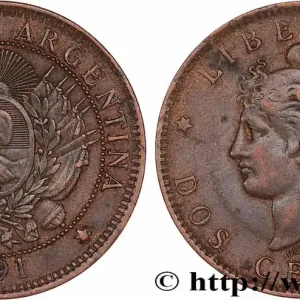 ARGENTINE 2 Centavos emblème / “Liberté” 1891 fwo_765491 Monde Top Vente