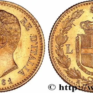 Original OR, PALLADIUM ET PLATINE INVESTISSEMENT 20 Lire Umberto Ier 1881 Rome fwo_765364 Monde