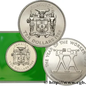 Commande En Gros JAMAÏQUE 10 Dollars armes / Année internationale du travail 1988 fwo_707181 Monde