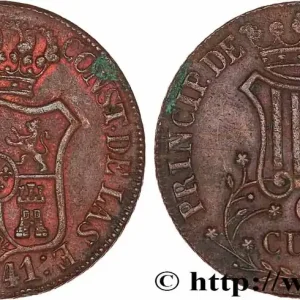 ESPAGNE - CATALOGNE 6 Quartos frappe au nom d’Isabelle II / écu de Catalogne 1841 Catalogne fwo_766782 Monde Premium