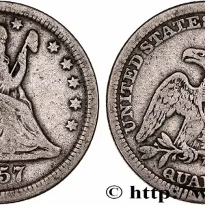 ÉTATS-UNIS D'AMÉRIQUE 1/4 Dollar “Seated Liberty” 1857 Philadelphie fwo_762819 Monde Meilleure Qualité