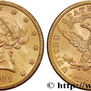 OR, PALLADIUM ET PLATINE INVESTISSEMENT 10 Dollars or "Liberty" 1901 San Francisco fwo_769484 Monde Offre Limitée