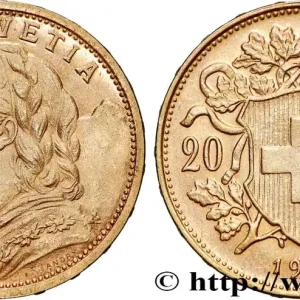 OR, PALLADIUM ET PLATINE INVESTISSEMENT 20 Francs "Vreneli" 1908 Berne fwo_769578 Monde Offre Exclusive