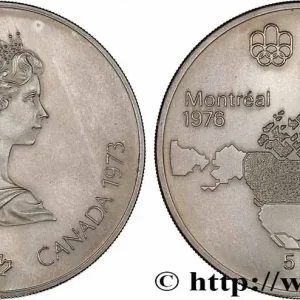 CANADA 5 Dollars JO Montréal 1976 carte de l’Amérique du Nord 1973 fwo_770680 Monde Remise