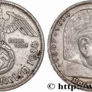 Bon Marché ALLEMAGNE 5 Reichsmark Maréchal Paul von Hindenburg 1936 Berlin fwo_771217 Monde