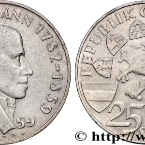 Must-Have AUTRICHE 25 Schilling 100e anniversaire de la mort de l’archiduc Jean-Baptiste d'Autriche 1959 fwo_773795 Monde