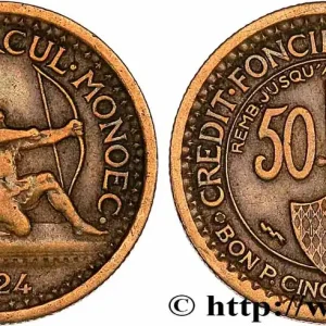 MONACO 50 Centimes émission du Crédit Foncier de Monaco 1924 Poissy fwo_776395 Monde Tendance