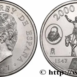 Artisanat ESPAGNE 2000 Pesetas roi Juan Carlos, Don Quichote et Sancho Panza, portrait de Miguel de Cervantès 1997 fwo_776513 Monde