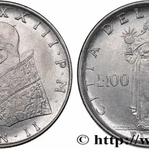 VATICAN ET ÉTATS PONTIFICAUX 100 Lire Jean XXIII an II / Fides tenant la croix 1960 Rome fwo_777356 Monde Édition Limitée