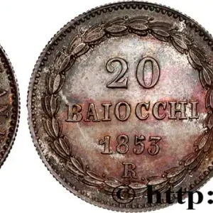 ITALIE - ÉTATS DU PAPE - PIE IX (Jean-Marie Mastai Ferretti) 20 Baiocchi an VII 1853 Rome fwo_718396 Monde Populaire