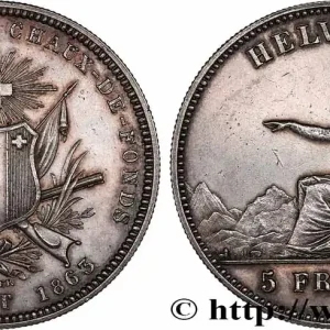 SUISSE 5 Francs Tir fédéral de la Chaux-de-Fond 1863 fwo_759778 Monde Expédition Rapide