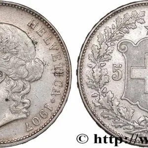 SUISSE 5 Francs Helvetia 1907 Berne fwo_777793 Monde Haute Qualité