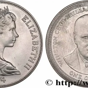 ÎLE DE MAN 1 Crown centenaire naissance de Winston Churchill 1974 fwo_772534 Monde Remise