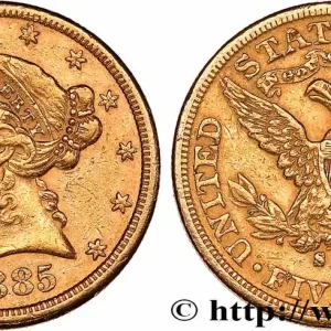 OR, PALLADIUM ET PLATINE INVESTISSEMENT 5 Dollars "Liberty" 1885 San Francisco fwo_777907 Monde Quantité Limitée
