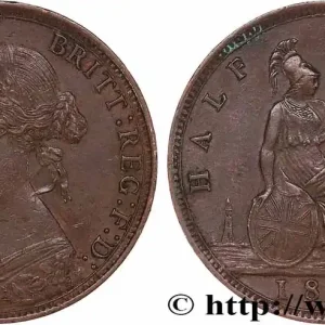 ROYAUME-UNI 1/2 Penny Victoria “Bun Head” 1861 fwo_778157 Monde Authentique