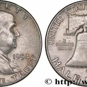 Original ÉTATS-UNIS D'AMÉRIQUE 1/2 Dollar Benjamin Franklin 1954 Philadelphie fwo_778315 Monde