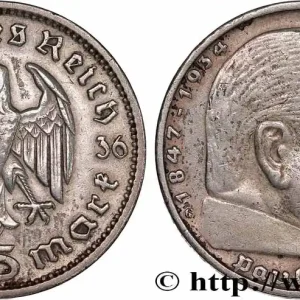 Prix Réduit ALLEMAGNE 5 Reichsmark Maréchal Paul von Hindenburg 1936 Karlsruhe fwo_779384 Monde