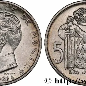 MONACO 5 Francs Prince Rainier III 1966 Paris fwo_776137 Monde Retour Gratuit