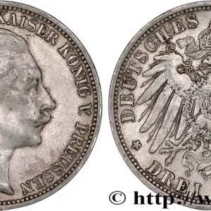 Authentique ALLEMAGNE - PRUSSE 3 Mark Guillaume II 1909 Berlin fwo_776683 Monde