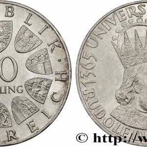 Authentique AUTRICHE 50 Schilling 600e anniversaire de la fondation de l’Université de Vienne par l'archiduc Rudolf IV dit "der Stifter" 1965 fwo_725927 Monde