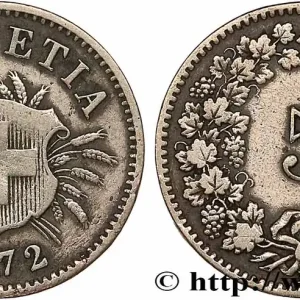 SUISSE 5 Centimes (Rappen) croix suisse 1872 Berne - B fwo_771609 Monde Bon Plan
