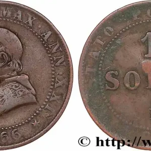 Remise VATICAN ET ÉTATS PONTIFICAUX 1 Soldo (5 centesimi) Pie IX an XXI type petit buste 1866 Rome fwo_774527 Monde