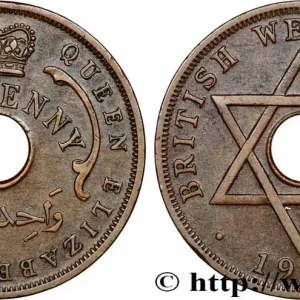 Nouvelle Collection AFRIQUE OCCIDENTALE BRITANNIQUE 1 Penny frappe au nom d’Elisabeth II 1956 Heaton - H fwo_448956 Monde