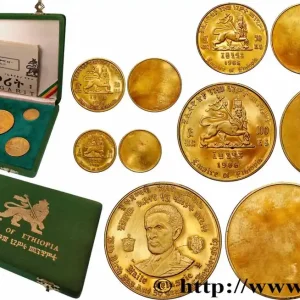 ÉTHIOPIE Coffret de 5 Épreuves uniface en bronze doré : 200 dollars, 100 dollars, 50 dollars, 20 dollars et 10 dollars Proof 1966 fwo_779033 Monde En Vogue