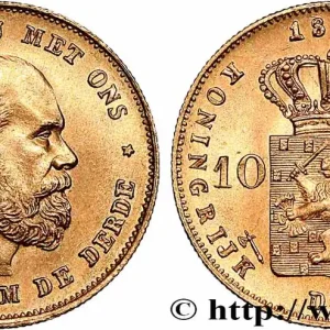OR, PALLADIUM ET PLATINE INVESTISSEMENT 10 Gulden Guillaume III, 1e type 1875 Utrecht fwo_783830 Monde Authentique