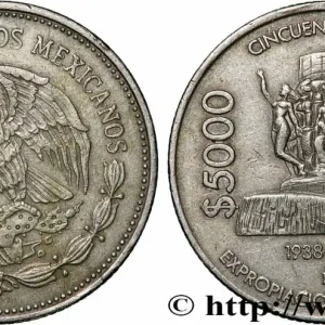 Top Qualité MEXIQUE 5000 Pesos 50e anniversaire de l’expropriation pétrolière 1988 Mexico fwo_784487 Monde