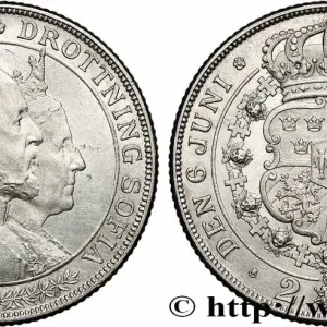 Offre Limitée SUÈDE 2 Kronor noces d’or du roi Oscar II et de la reine Sophie de Nassau 1907 fwo_781213 Monde