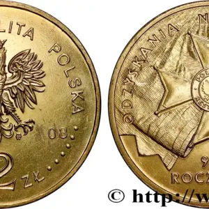 POLOGNE 2 Zlote 90e anniversaire du retour à l’indépendance 2008 Varsovie fwo_1001276 Monde Retour Gratuit