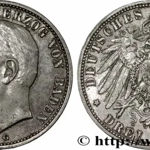 Vente Directe ALLEMAGNE - BADE 3 Mark Frédéric II 1914 Karlsruhe fwo_782922 Monde