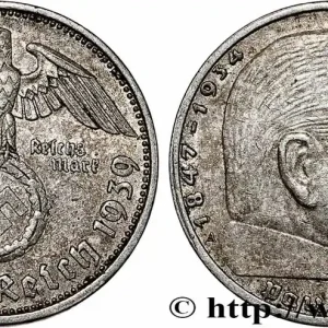 Garantie Incluse ALLEMAGNE 2 Reichsmark Maréchal Paul von Hindenburg 1939 Berlin fwo_784852 Monde