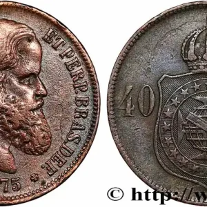 Prix Bas BRÉSIL 40 Réis Empereur Pierre II 1875 fwo_786252 Monde