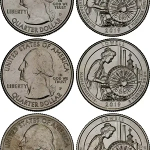 ÉTATS-UNIS D'AMÉRIQUE Lot de 3 monnaies 1/4 Dollar Lowell National Historical Park -Massachusetts 2019 Philadelphie-Denver-San Francisco fwo_550226 Monde Bon Marché