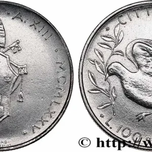 Soldes VATICAN ET ÉTATS PONTIFICAUX 100 Lire armes / colombe de la paix an XIII du pontificat de Paul VI 1975 Rome fwo_775140 Monde