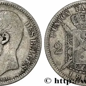 BELGIQUE 2 Francs Léopold II légende française 1868 fwo_781345 Monde Haute Qualité