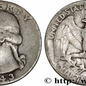 Authentique ÉTATS-UNIS D'AMÉRIQUE 1/4 Dollar Georges Washington 1943 Philadelphie fwo_781370 Monde