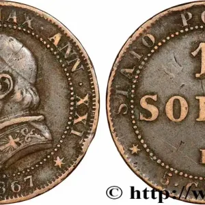 VATICAN ET ÉTATS PONTIFICAUX 1 Soldo an XXI buste large 1867 Rome fwo_782144 Monde Tendance