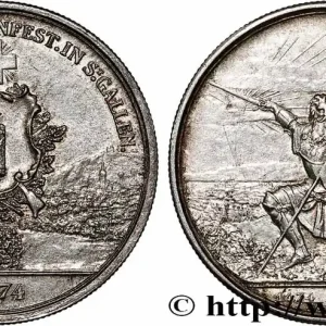 SUISSE 5 Francs, monnaie de Tir, Saint-Gall 1874 fwo_787133 Monde Artisanat